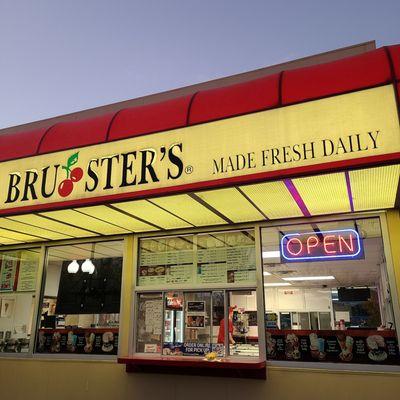 As it was getting dark, Bruster's sign lights brighter.