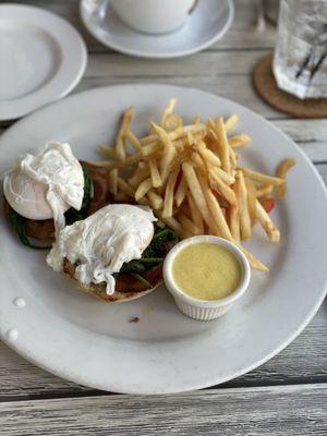 eggs Benedict with spinach and Italian pancetta