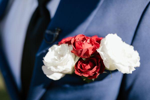 Florals for my groom. My dad asked the Events by FS team if they had extra pocket squares, but they whipped this up FOR FREE on the spot!