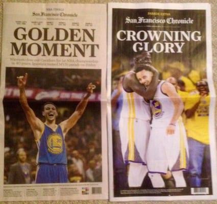 Warriors commemorative SF Chronicle editions