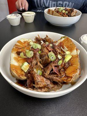 loaded baked potato with brisket & bbq sauce