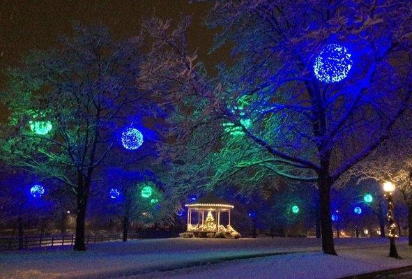 Kinnucan was asked to hang these beautiful holiday spheres for the Village of Lake Bluff