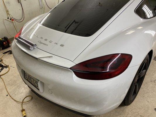 Porsche with tail light tinting wrapped