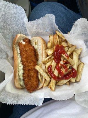 Fish sandwich with fries