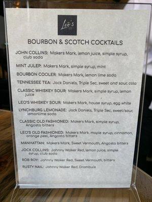 Cocktail menu