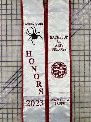 Graduation sash / stole personalized with custom embroidery