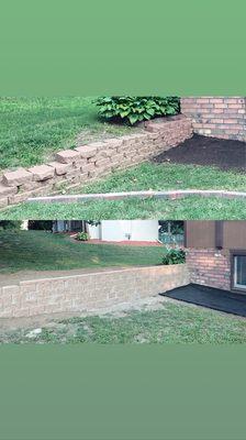 The before and after of building a new retaining wall.