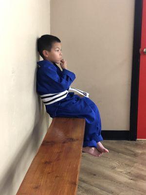 Grandson waiting for his class to start.