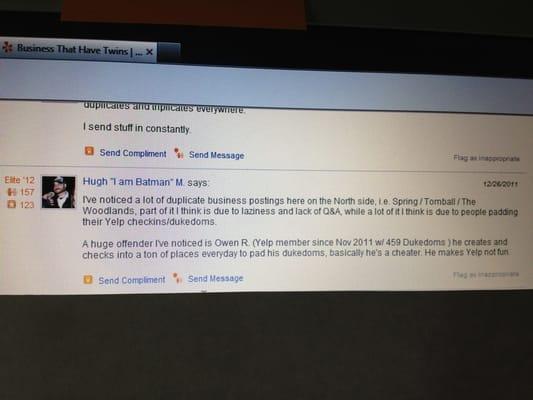1 of many Yelpers not happy with Owen R.'s cheating ways