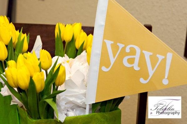 Yellow tuilp bridesmaid bouquets.