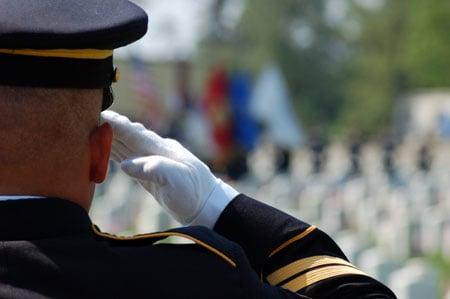 Military salute for veterans interned at a national cemetery.  Many veterans select funeral options that inter in national cemeteries.