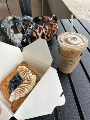 Lime and blueberry danish with cold brew