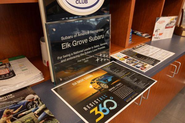 National Leader award for Elk Grove Subaru Dealership serving Sacramento