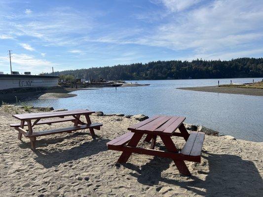 Picnic area with water views