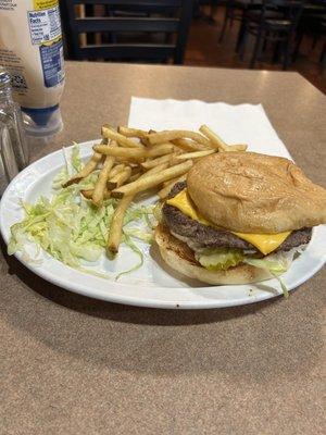 Fat Boy Burger with fries.