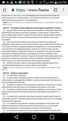 Florida statute stating your Rx. Is good for 5 years for glasses, 2 for contracts. I hate dishonestly!!!