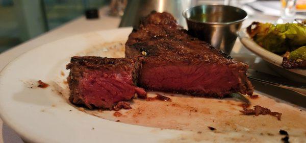 This is my perfectly cooked medium-rare NY Strip.