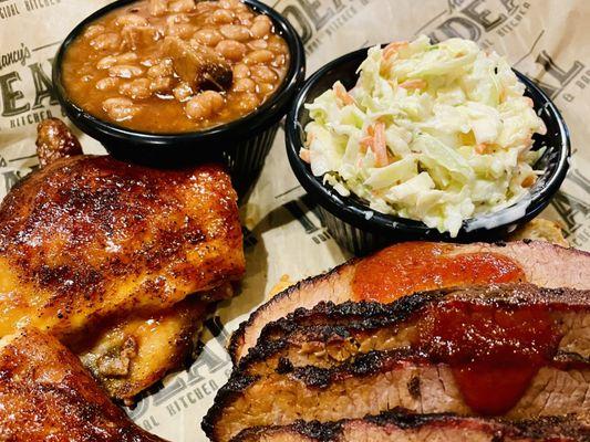 Double Deluxe Combo Smoked Chicken Brisket Baked Beans Cole Slaw