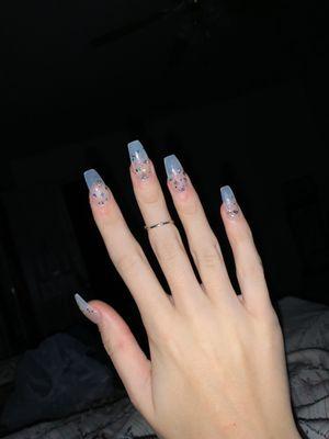 the nails i got done and i'm not sure why they look blue on camera so just ignore that