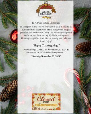 Thanksgiving Closing!