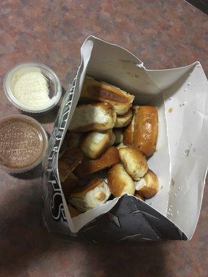 Soft pretzel nuggets "rivets" with cinnamon sugar dip and buttercream. It's an extra purchase but SO WORTH IT!