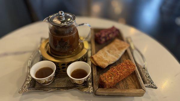 pot of Jubani, turkish delights and chicken pie