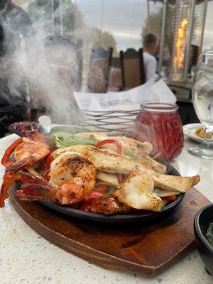 Chicken and shrimp fajitas