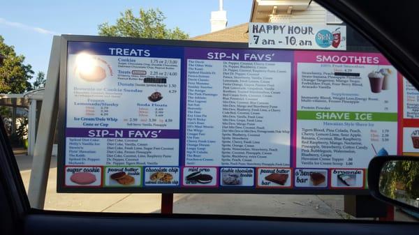 Menu for drive thru