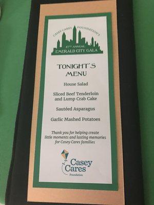 Casey Cares Gala Menu