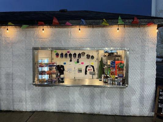 Concessions and merchandise including hot dogs, popcorn, beer, sodas, lemonade; and batting gloves.