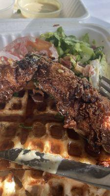 Burnt chicken waffle