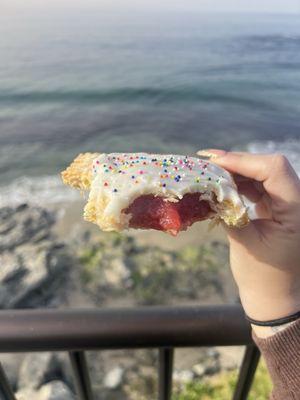 The inside of the strawberry pop tart