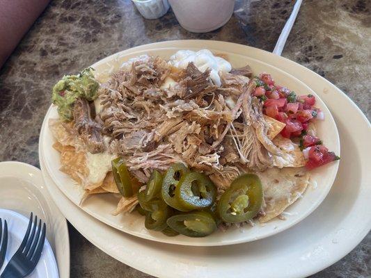 Nachos with carnitas and todo