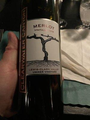 Local wine "Clearwater Canton" Merlot. Excellent!