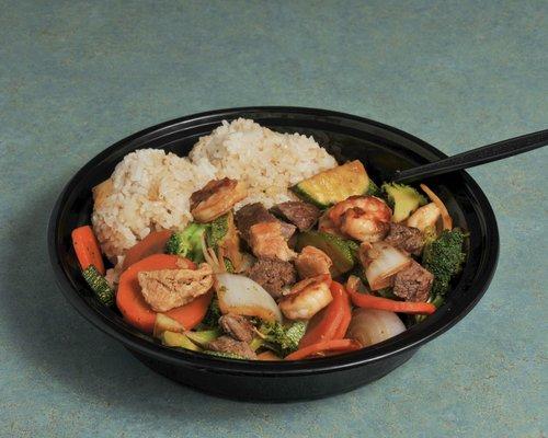 Freshly made to order Hibachi Steak, Shrimp and Chicken. Always cooked with fresh vegetables