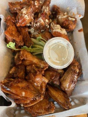 hot honey and hot garlic wings