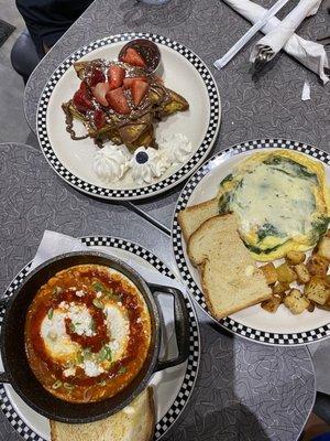 Shakshuka Shady French Toast Spinach Feta Omelette