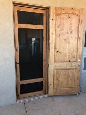 Rustic knotty Alder screen door.