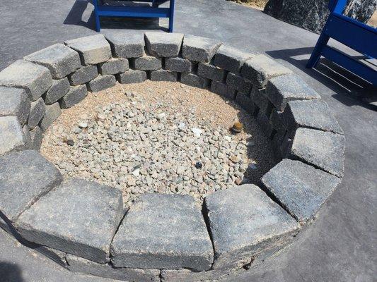 Half built fire pit - missing a row, capstones and the burner.