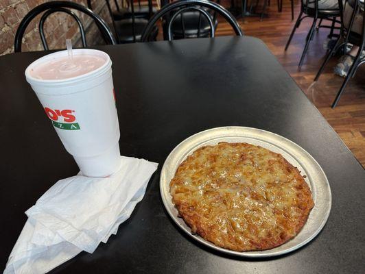 My cheese pizza and drink