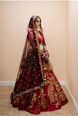 Lehenga skirt waist, top waist, and top sleeves altered by Natalie