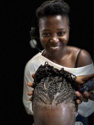 Christie, braid queen & my cornrows w/ curly updo