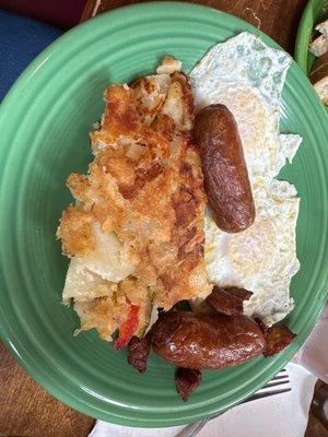 Sausage eggs and hash brown