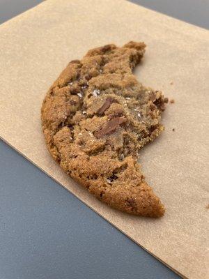 Half eaten cookie that is just HEAVENLY when it goes down your throat and into your stomach