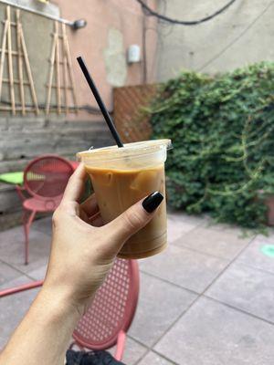 Iced almond milk latte