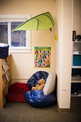 Book nook in the 2's/3's room.