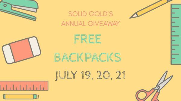 Let us help you get ready for back to school with FREE BACKPACKS for your kids! Come by these days from 9am-8pm!