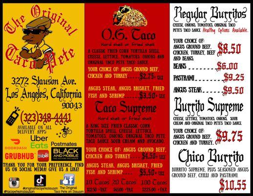 View the Original Taco Pete menu