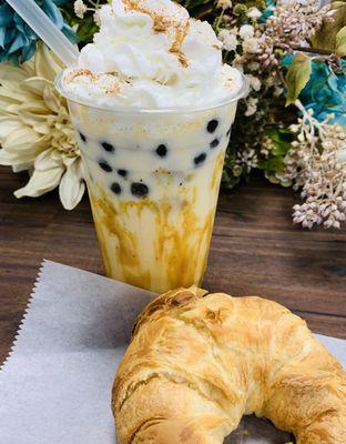 Pumpkin Pie Boba Tea and Croissant