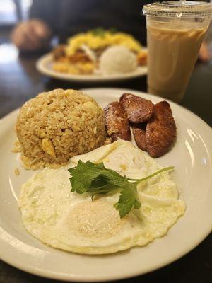 Breakfast combo with fried rice and Portuguese sausage